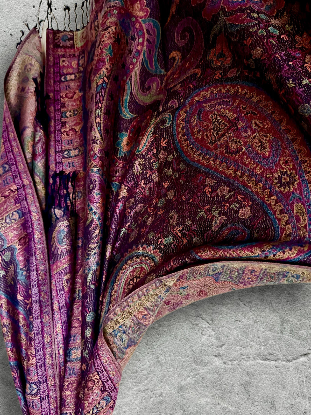 Deep Purple Paisley Autumn Winter Scarf, Burgundy Floral Cotton Viscose Wrap with Fringe for Women, Thoughtful Christmas Gifts for Her