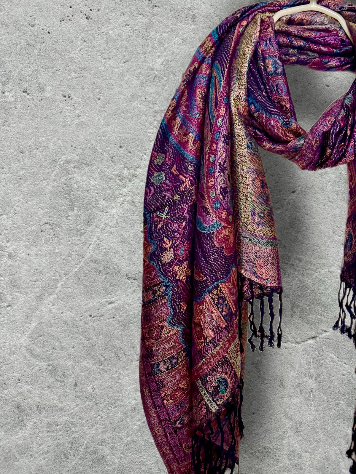 Deep Purple Paisley Autumn Winter Scarf, Burgundy Floral Cotton Viscose Wrap with Fringe for Women, Thoughtful Christmas Gifts for Her