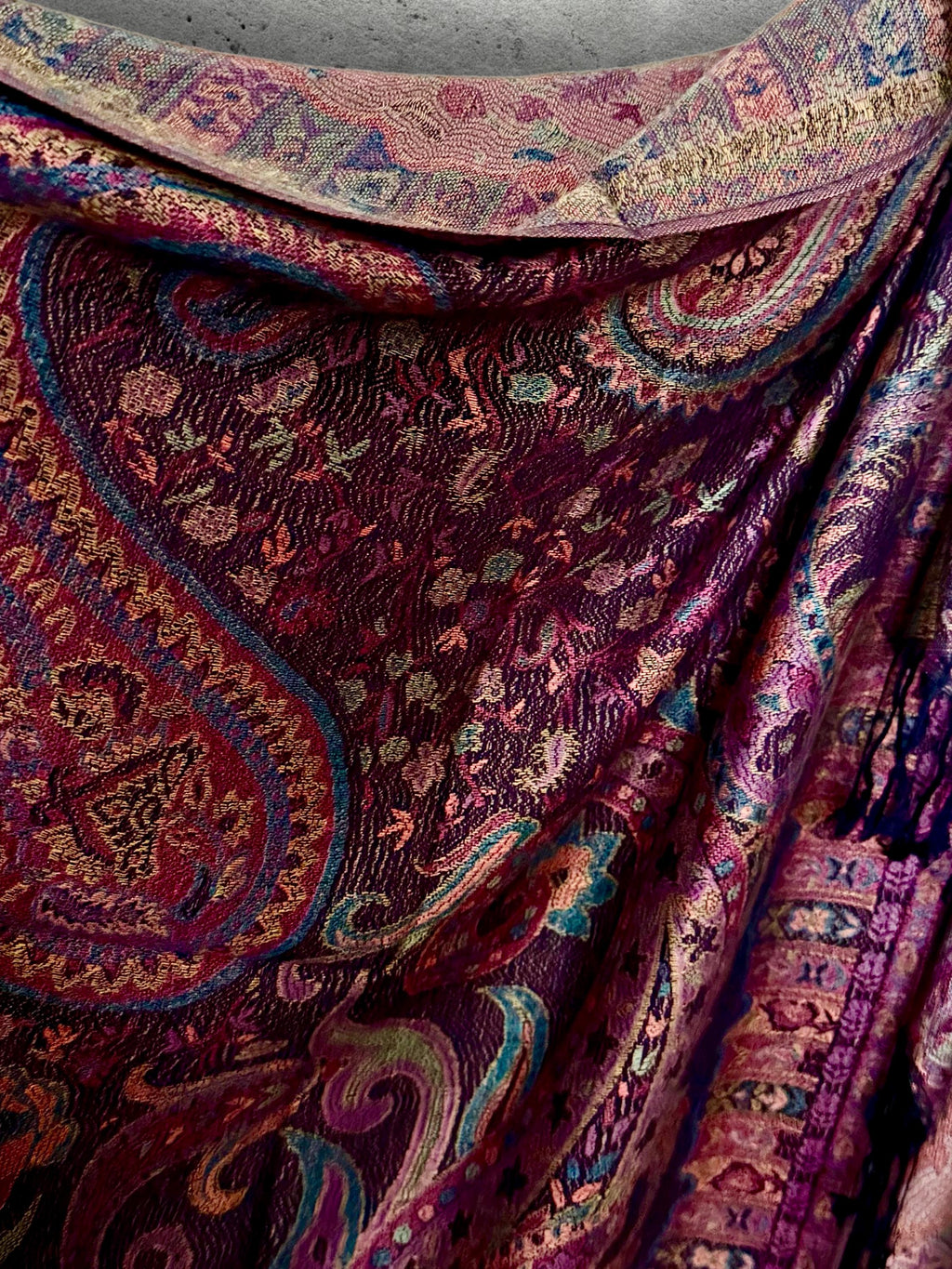 Deep Purple Paisley Autumn Winter Scarf, Burgundy Floral Cotton Viscose Wrap with Fringe for Women, Thoughtful Christmas Gifts for Her