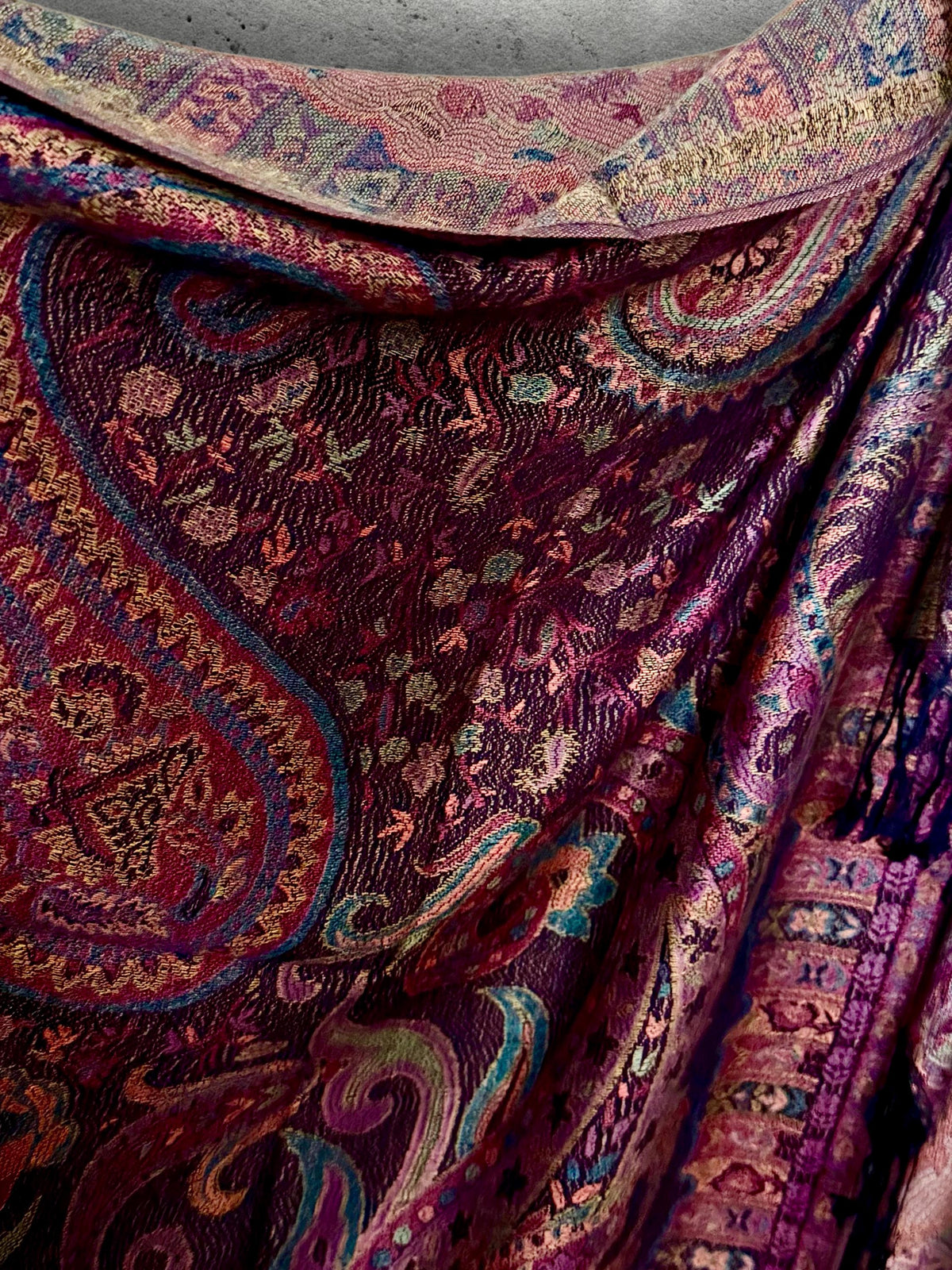Deep Purple Paisley Autumn Winter Scarf, Burgundy Floral Cotton Viscose Wrap with Fringe for Women, Thoughtful Christmas Gifts for Her