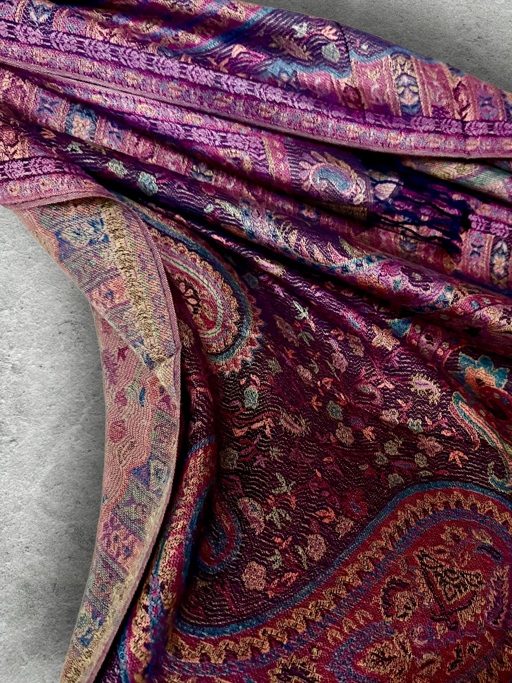 Deep Purple Paisley Autumn Winter Scarf, Burgundy Floral Cotton Viscose Wrap with Fringe for Women, Thoughtful Christmas Gifts for Her