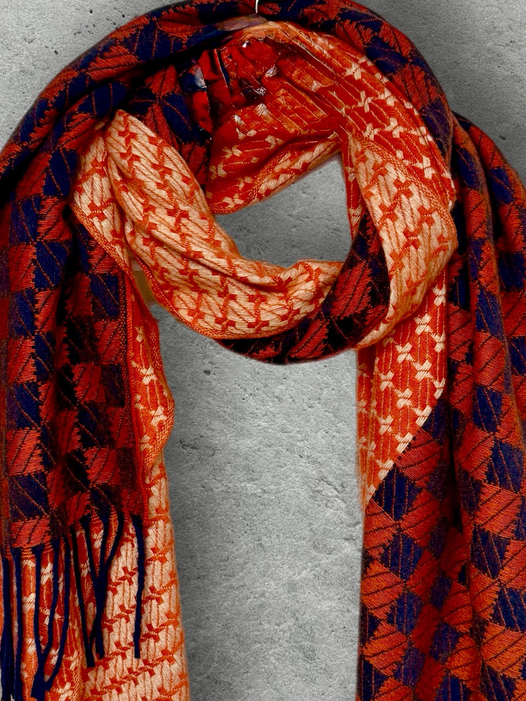 Burnt Orange Winter Scarf,Heritage Mosaic Wrap for Women,Ultra Soft Reversible Shawl,Warm Gift for Her