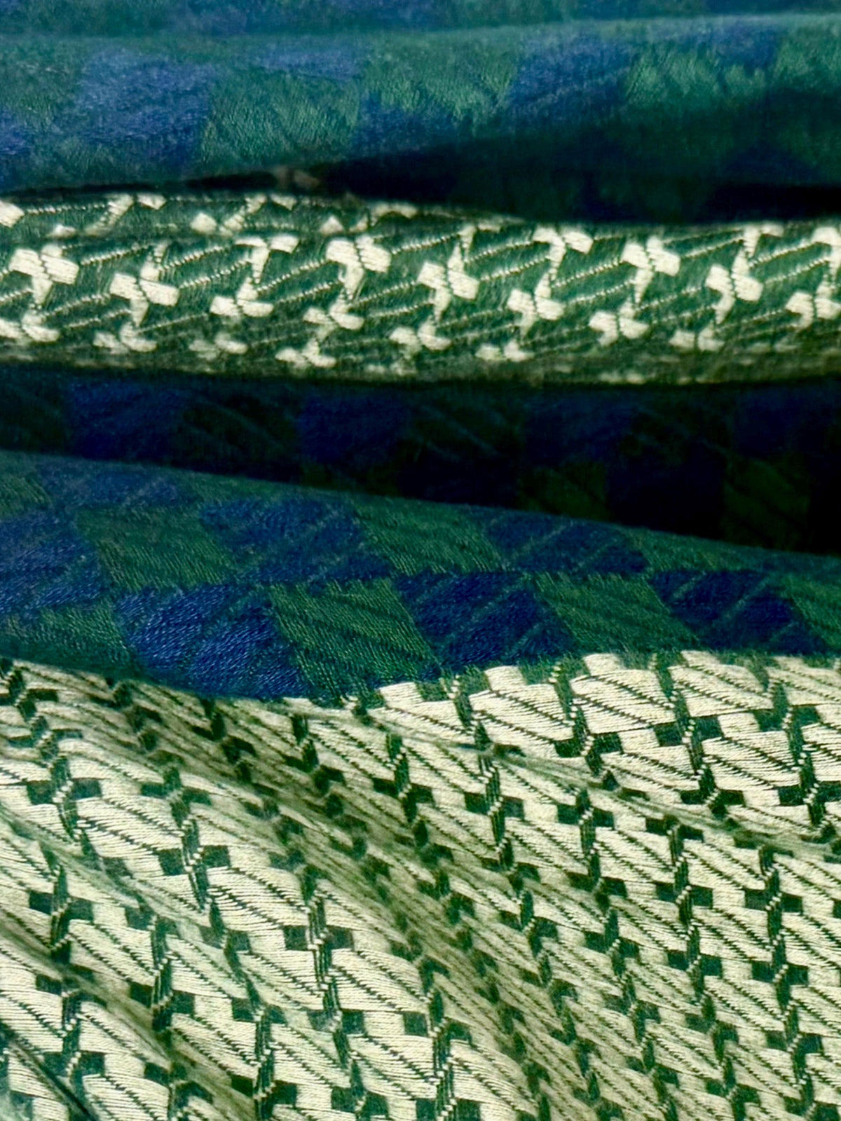 Forest Green Geometric Winter Scarf,Heritage Mosaic Ultra Soft Shawl,Oversized Blue Green Wrap for Women,Cosy Gift for Her