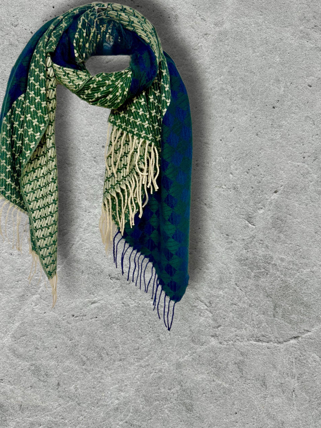 Forest Green Geometric Winter Scarf,Heritage Mosaic Ultra Soft Shawl,Oversized Blue Green Wrap for Women,Cosy Gift for Her