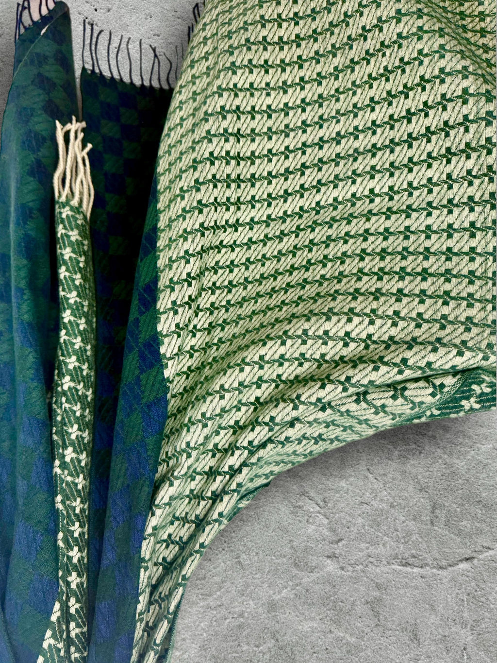 Forest Green Geometric Winter Scarf,Heritage Mosaic Ultra Soft Shawl,Oversized Blue Green Wrap for Women,Cosy Gift for Her