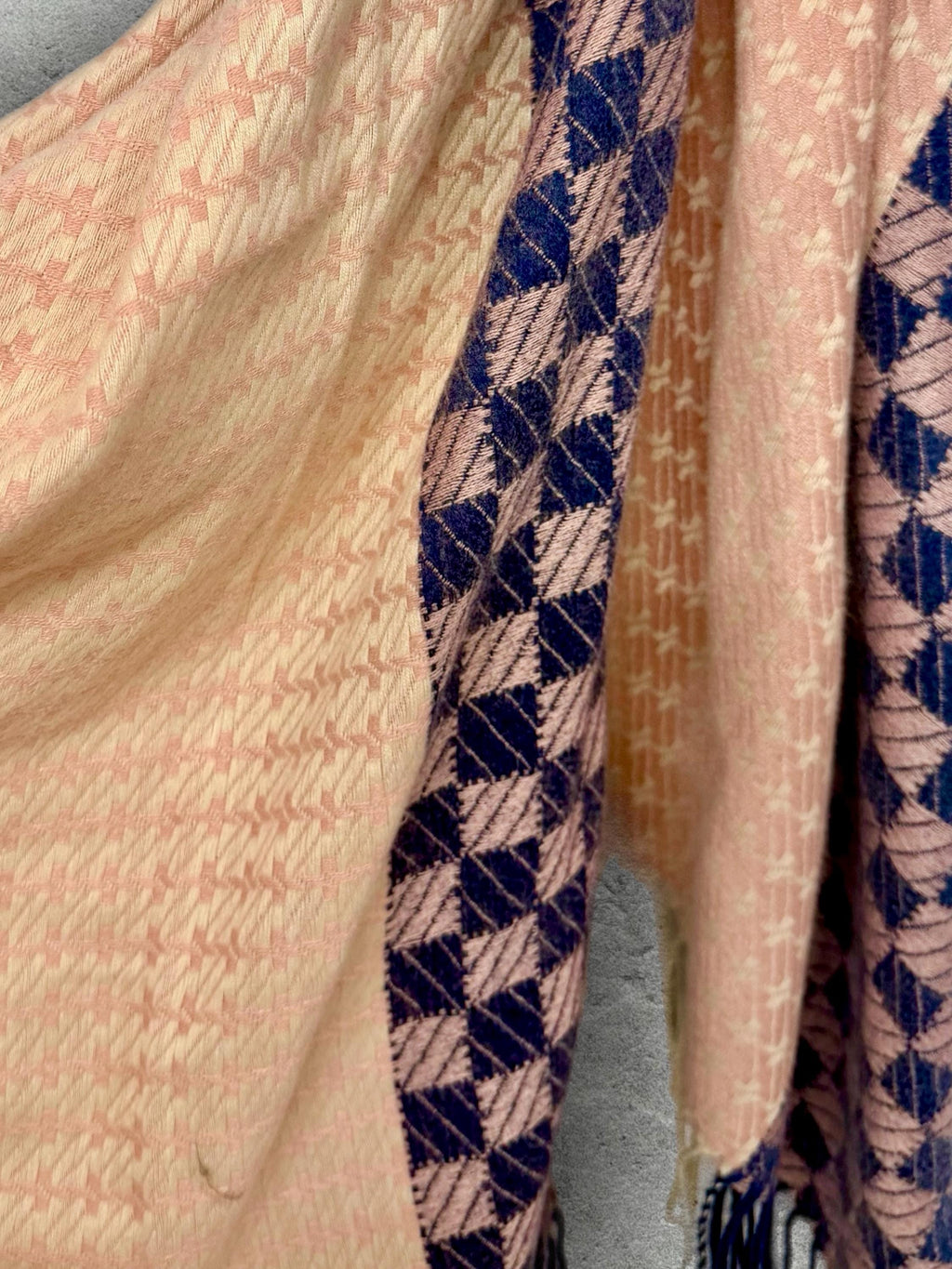 Blush Pink Ultra Soft Winter Scarf,Heritage Mosaic Geometric Wrap,Cream Navy Patterned Shawl for Women,Cosy Gift for Her