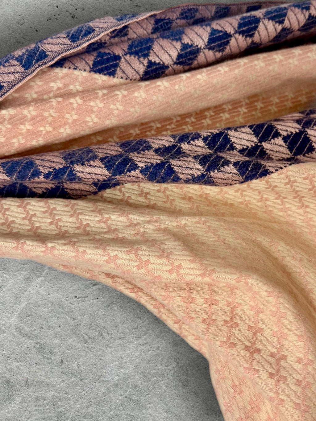 Blush Pink Ultra Soft Winter Scarf,Heritage Mosaic Geometric Wrap,Cream Navy Patterned Shawl for Women,Cosy Gift for Her