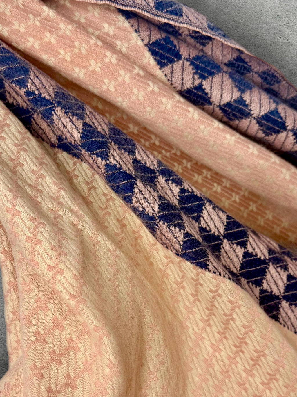 Blush Pink Ultra Soft Winter Scarf,Heritage Mosaic Geometric Wrap,Cream Navy Patterned Shawl for Women,Cosy Gift for Her