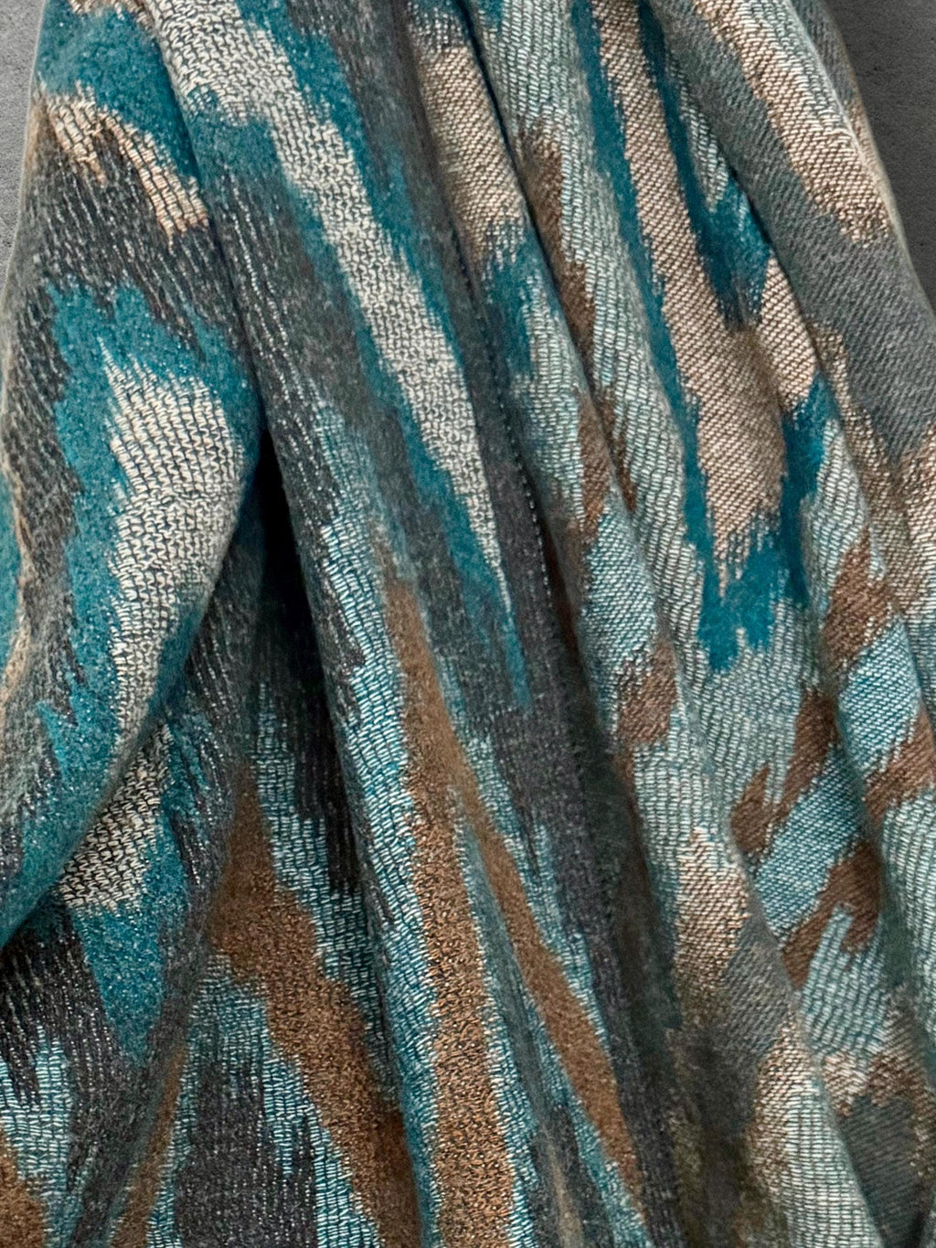 Teal Blue Abstract Winter Scarf, Ultra Soft Shawl, Warm Bohemian Zigzag Pattern Wrap for Women, Unique Christmas Gift for Her