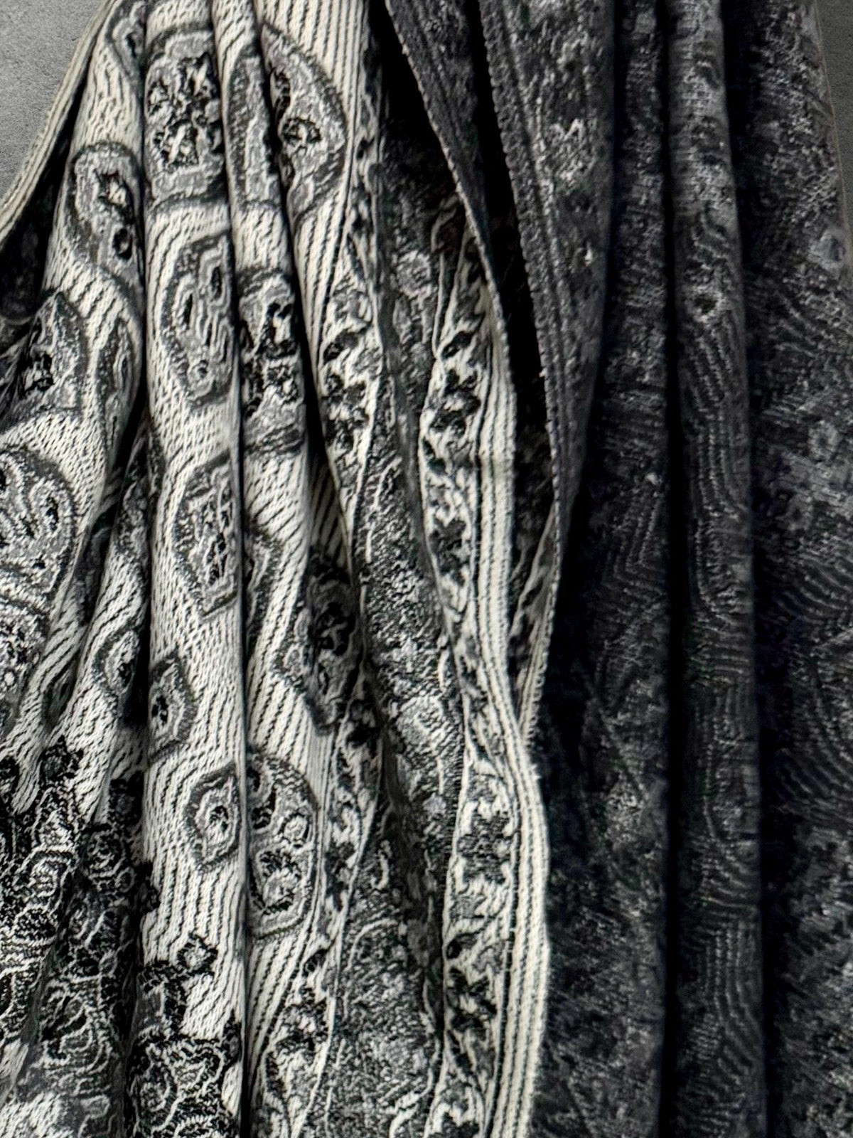 Reversible Black Winter Scarf, Ivory Bohemian Medallion Shawl for Women, Soft Oversized Warm Wrap, Fringed Cold Weather Gift for Her