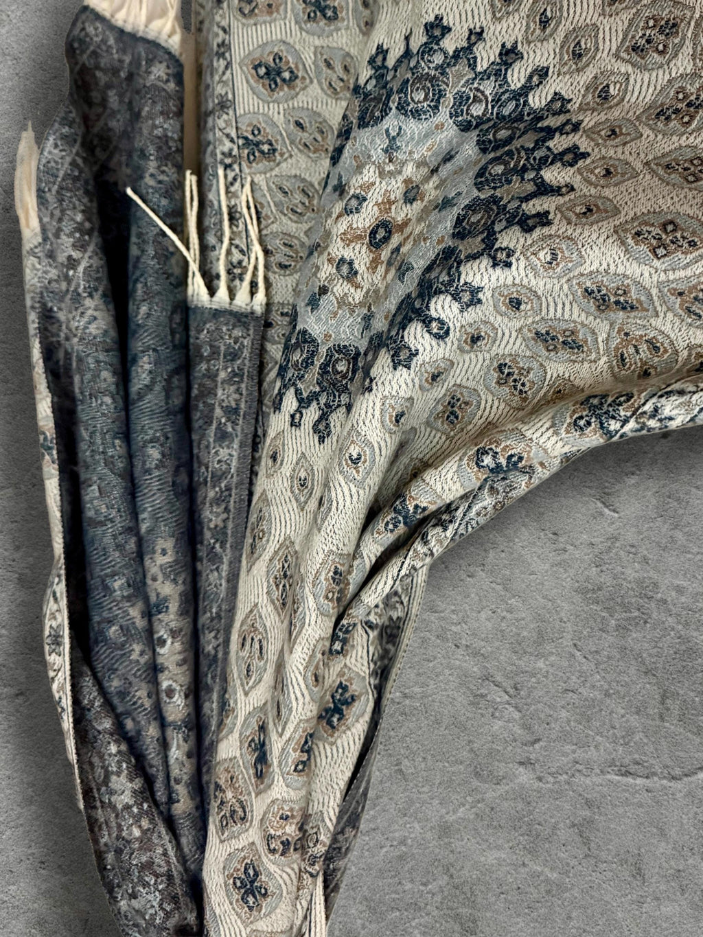 Reversible Beige Navy Winter Scarf, Ultra Soft Boho Medallion Wrap, Warm Elegant Shawl for Women, Unique Gifts for Her