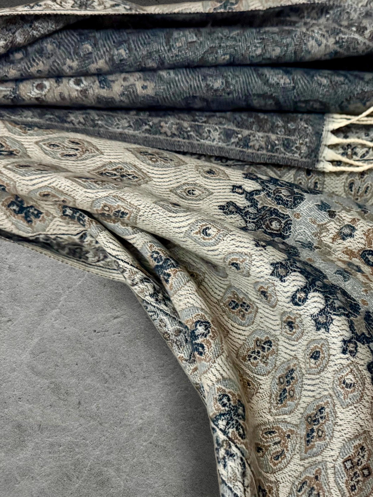 Reversible Beige Navy Winter Scarf, Ultra Soft Boho Medallion Wrap, Warm Elegant Shawl for Women, Unique Gifts for Her