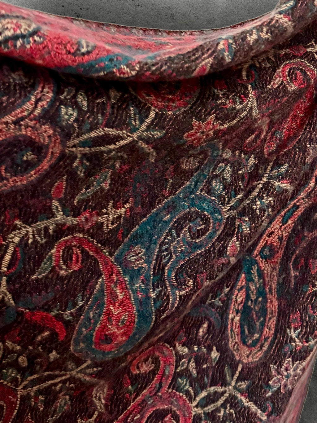 Reversible Burgundy Winter Scarf, Teal Paisley Boho Shawl, Oversized Ultra Soft Wrap, Fringed Autumn Accessory, Christmas Gift for Her