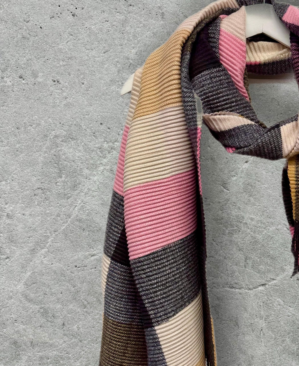 Pink Plum Beige Geometric Colour Block Pattern Winter Scarf,Ultra Soft Wrap for Women,Warm Gift for Her Birthday or Christmas