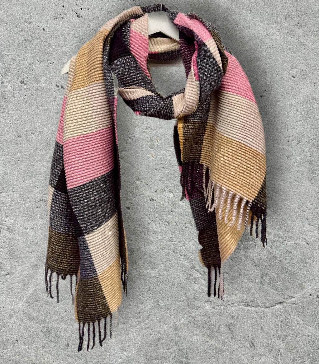Pink Plum Beige Geometric Colour Block Pattern Winter Scarf,Ultra Soft Wrap for Women,Warm Gift for Her Birthday or Christmas