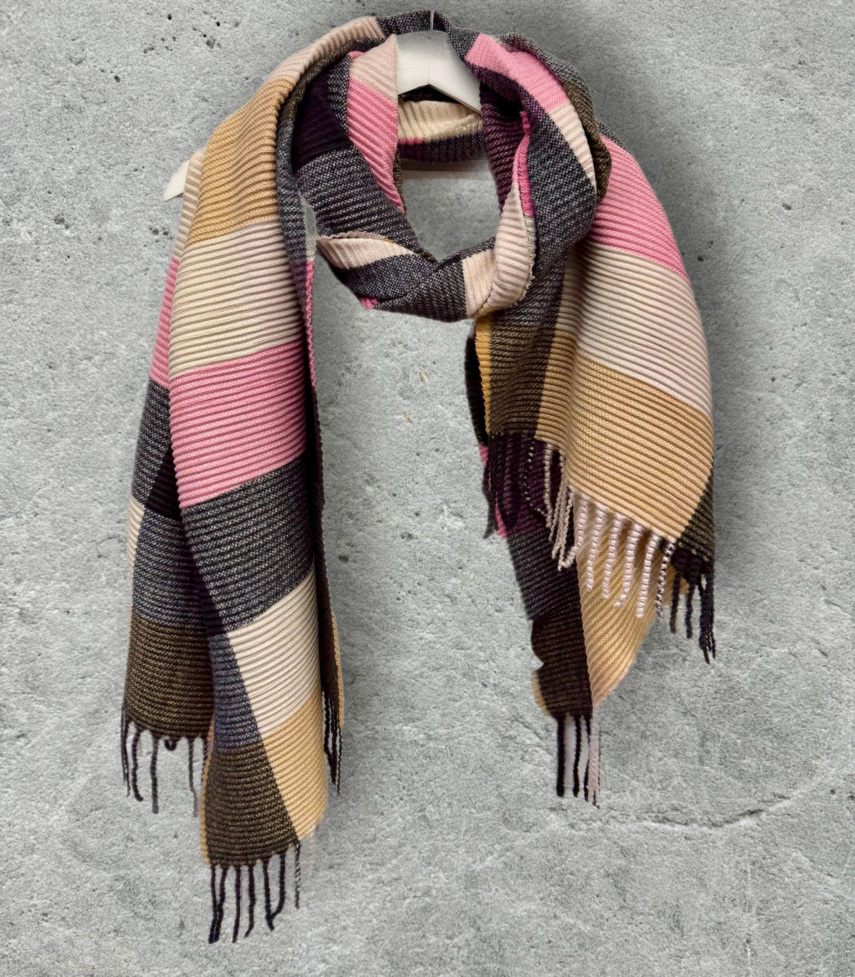 Pink Plum Beige Geometric Colour Block Pattern Winter Scarf,Ultra Soft Wrap for Women,Warm Gift for Her Birthday or Christmas