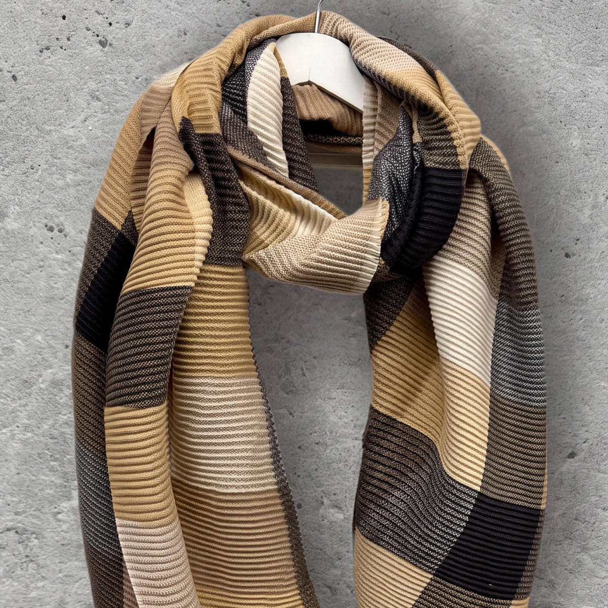 Geometric Camel Beige Black Cream Winter Scarf,Featuring Color Block Pattern,Ultra Soft Neutral Wrap for Women,Minimalist Warm Gift for Her