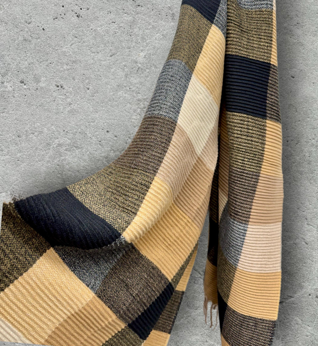 Geometric Camel Beige Black Cream Winter Scarf,Featuring Color Block Pattern,Ultra Soft Neutral Wrap for Women,Minimalist Warm Gift for Her