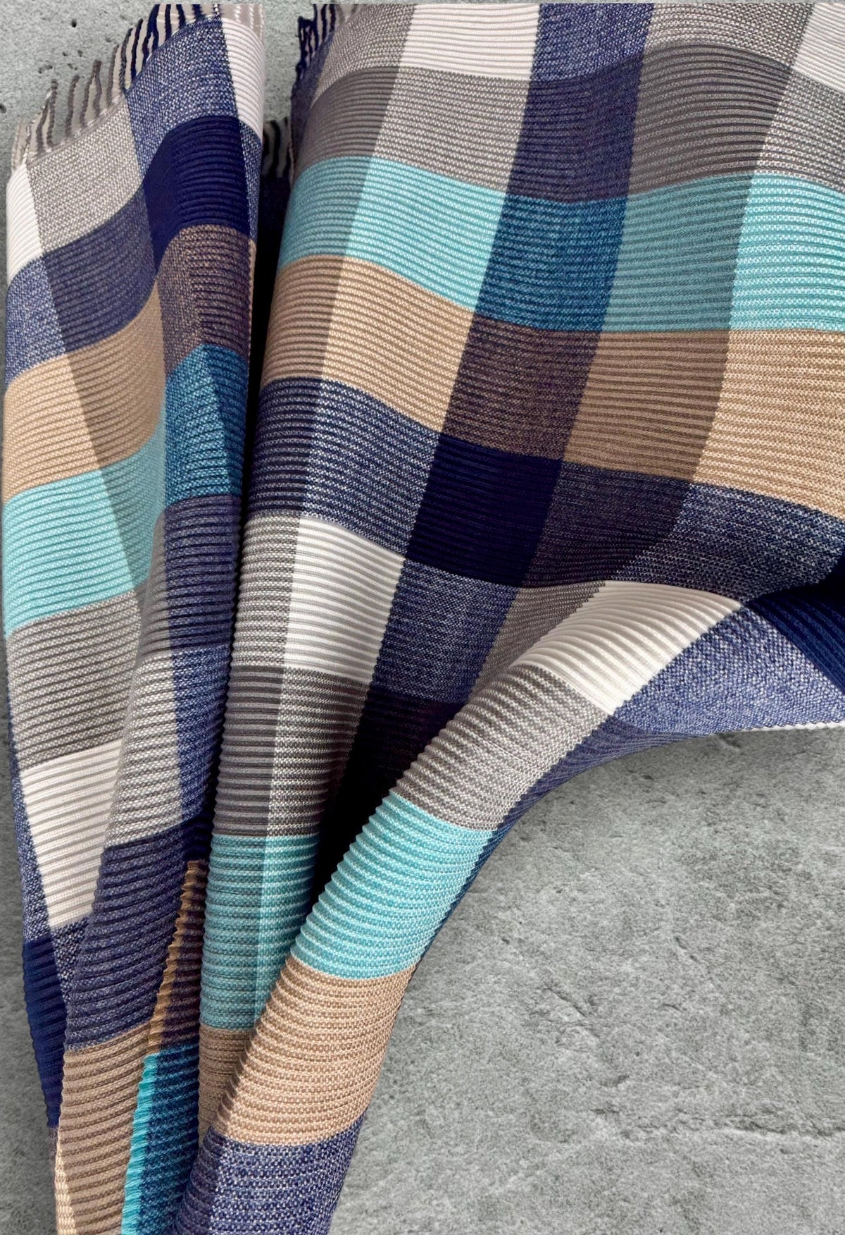 Geometric Aqua Blue Navy Teal Winter Scarf,Featuring Colour Block Pattern,Cozy Wrap for Women,Ultra Soft Warm Gift for Her