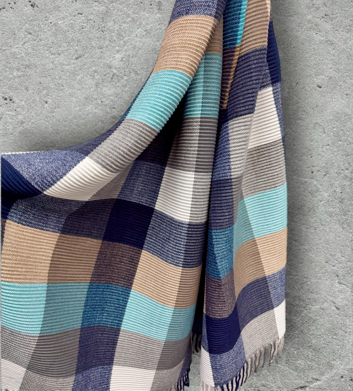 Geometric Aqua Blue Navy Teal Winter Scarf,Featuring Colour Block Pattern,Cozy Wrap for Women,Ultra Soft Warm Gift for Her