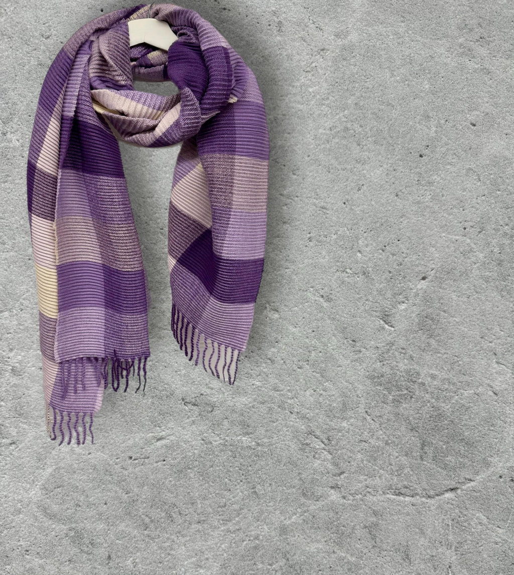 Plum Purple Lilac Winter Scarf for Women,Ultra Soft Geometric Colour Block Warm Wrap,Cosy Gift for Her