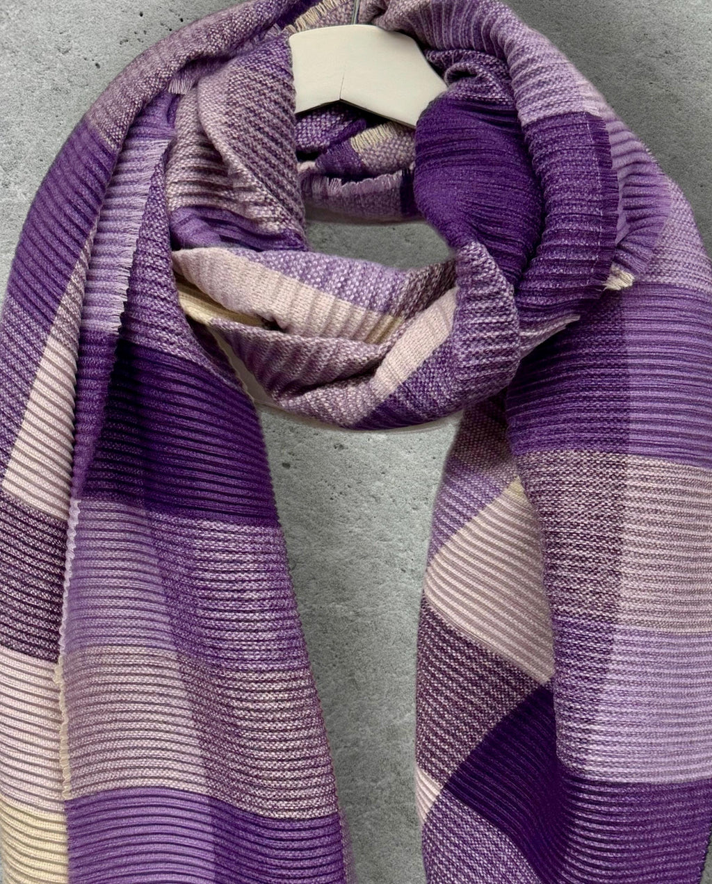 Plum Purple Lilac Winter Scarf for Women,Ultra Soft Geometric Colour Block Warm Wrap,Cosy Gift for Her