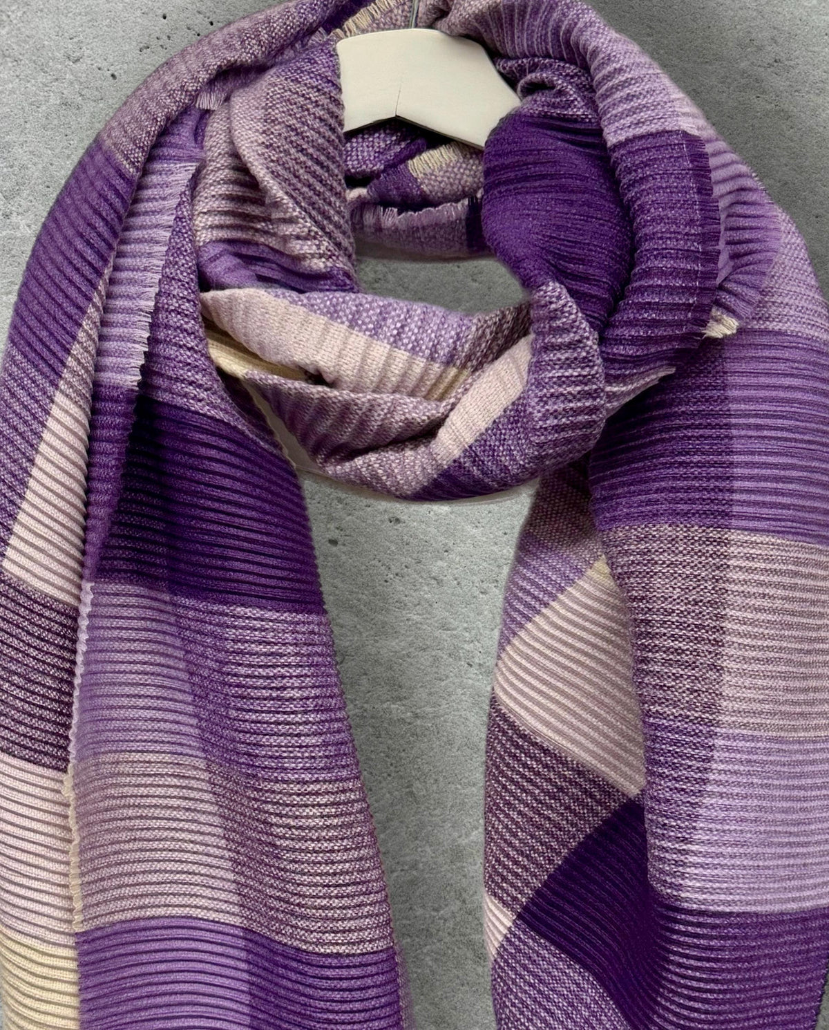 Plum Purple Lilac Winter Scarf for Women,Ultra Soft Geometric Colour Block Warm Wrap,Cosy Gift for Her