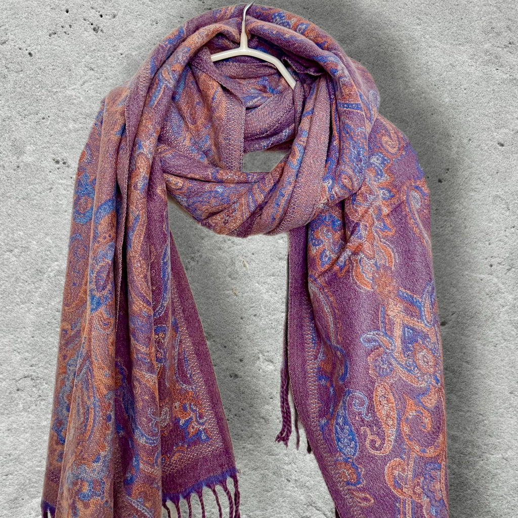 Purple Winter Scarf for Women,Reversible Paisley Scarf,Soft Warm Shawl Wrap,Luxury Cozy Winter Accessory,Christmas Gift for Her
