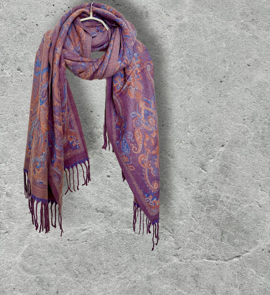 Purple Winter Scarf for Women,Reversible Paisley Scarf,Soft Warm Shawl Wrap,Luxury Cozy Winter Accessory,Christmas Gift for Her