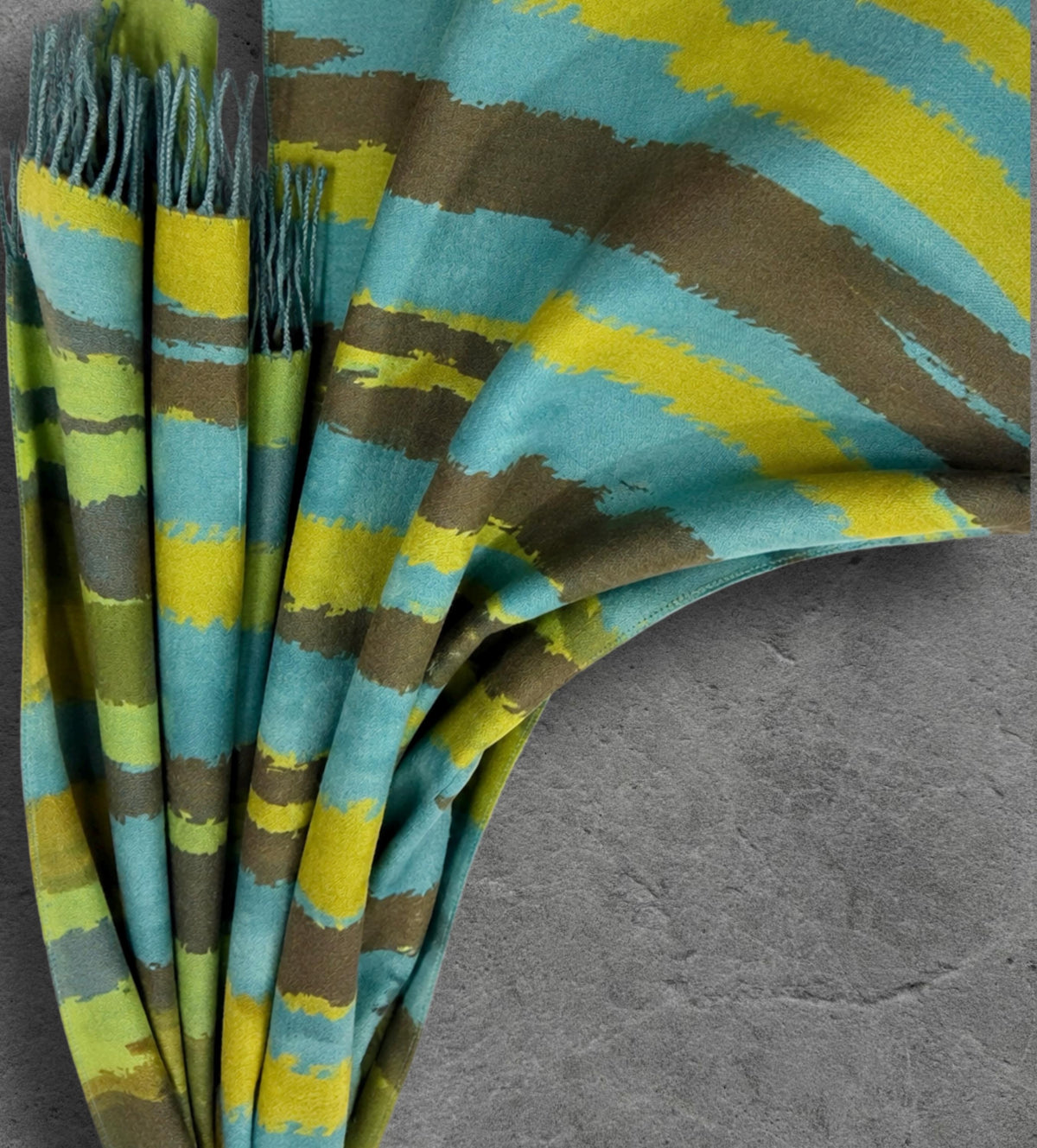 Lime Green Aqua Blue Brushed Abstract Winter Scarf, Reversible Warm Wrap, Ultra Soft Shawl for Women, Ideal Gifts for Her