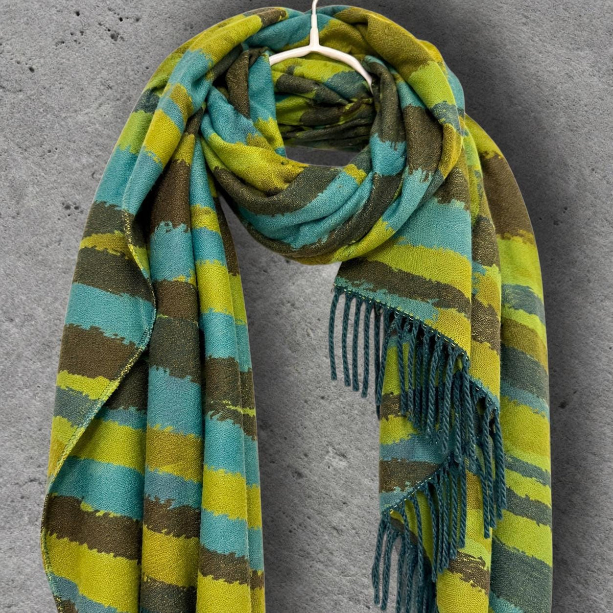 Lime Green Aqua Blue Brushed Abstract Winter Scarf, Reversible Warm Wrap, Ultra Soft Shawl for Women, Ideal Gifts for Her