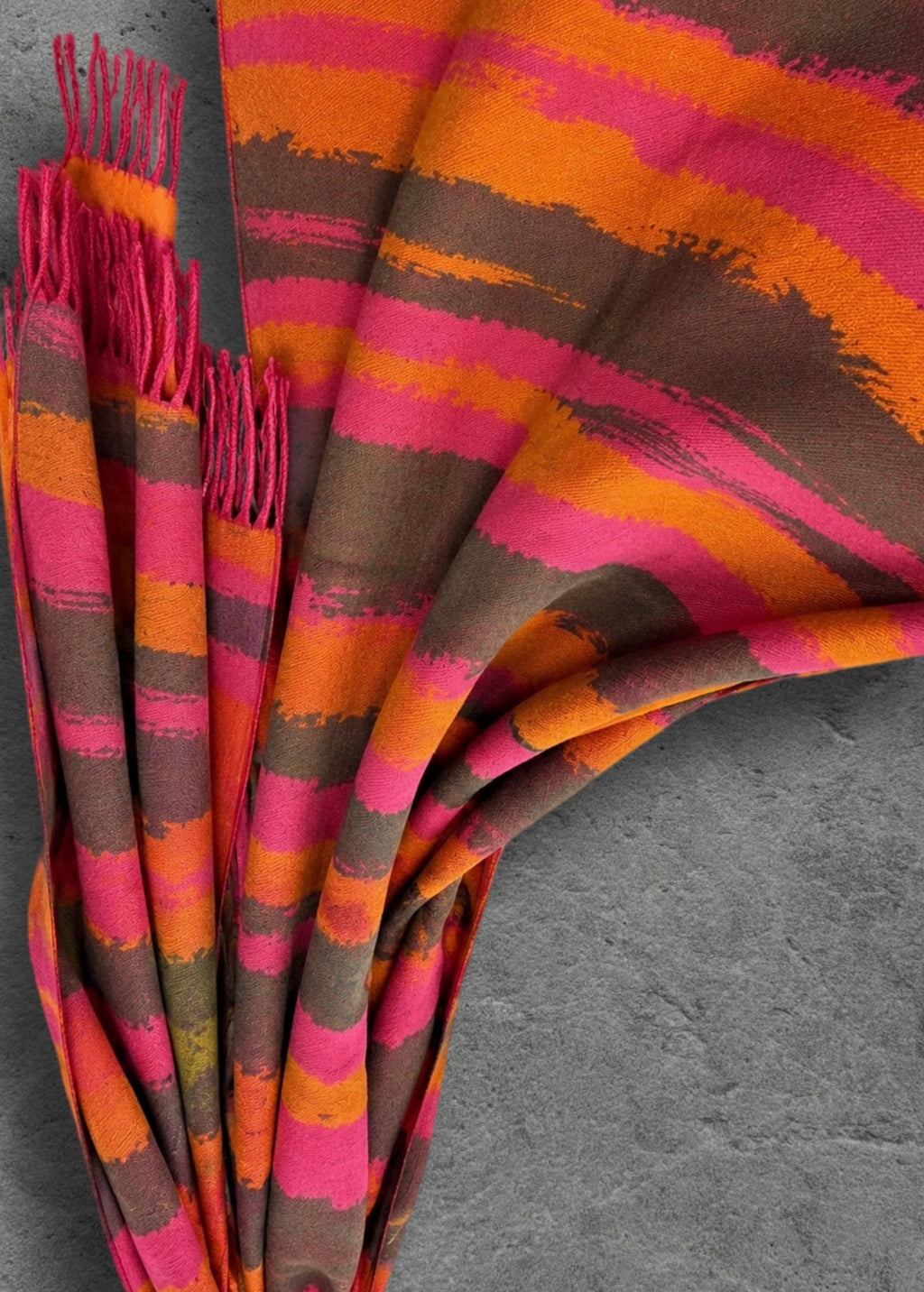 Orange and Hot Pink Winter Scarf, Abstract Brushed Wrap for Women, Colourful Boho Shawl, Warm Gifts for Her