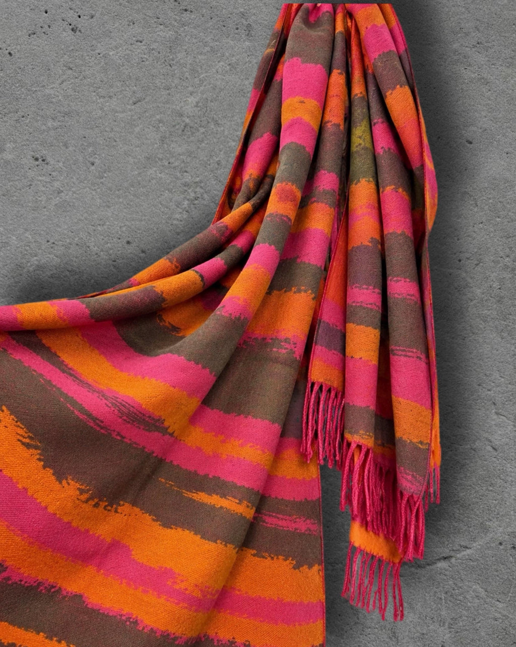 Orange and Hot Pink Winter Scarf, Abstract Brushed Wrap for Women, Colourful Boho Shawl, Warm Gifts for Her