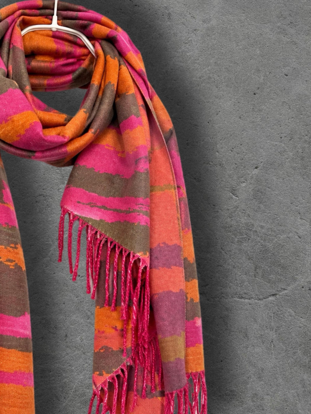 Orange and Hot Pink Winter Scarf, Abstract Brushed Wrap for Women, Colourful Boho Shawl, Warm Gifts for Her