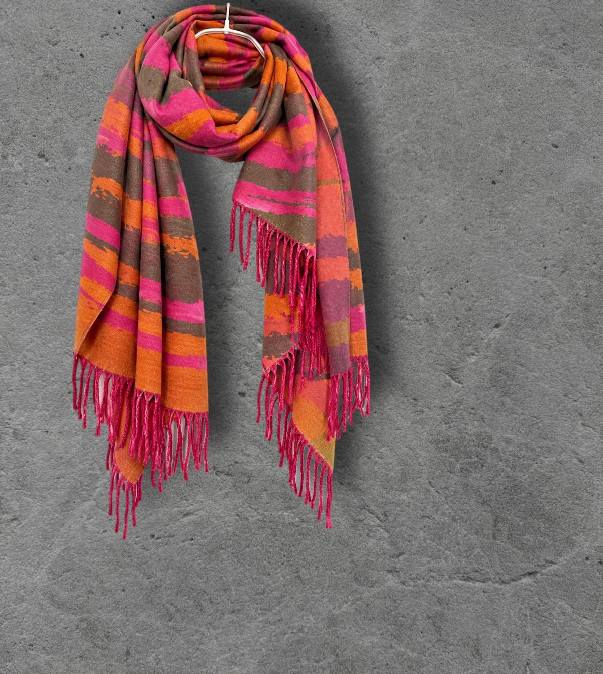 Orange and Hot Pink Winter Scarf, Abstract Brushed Wrap for Women, Colourful Boho Shawl, Warm Gifts for Her