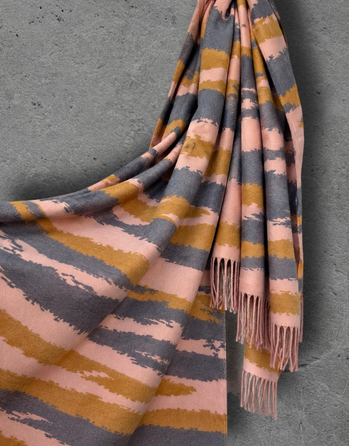 Blush Pink Grey Mustard Brrushed Abstract Winter Scarf, Reversible Warm Shawl for Women, Cozy Bohemian Wrap,Ideal Gift for Her