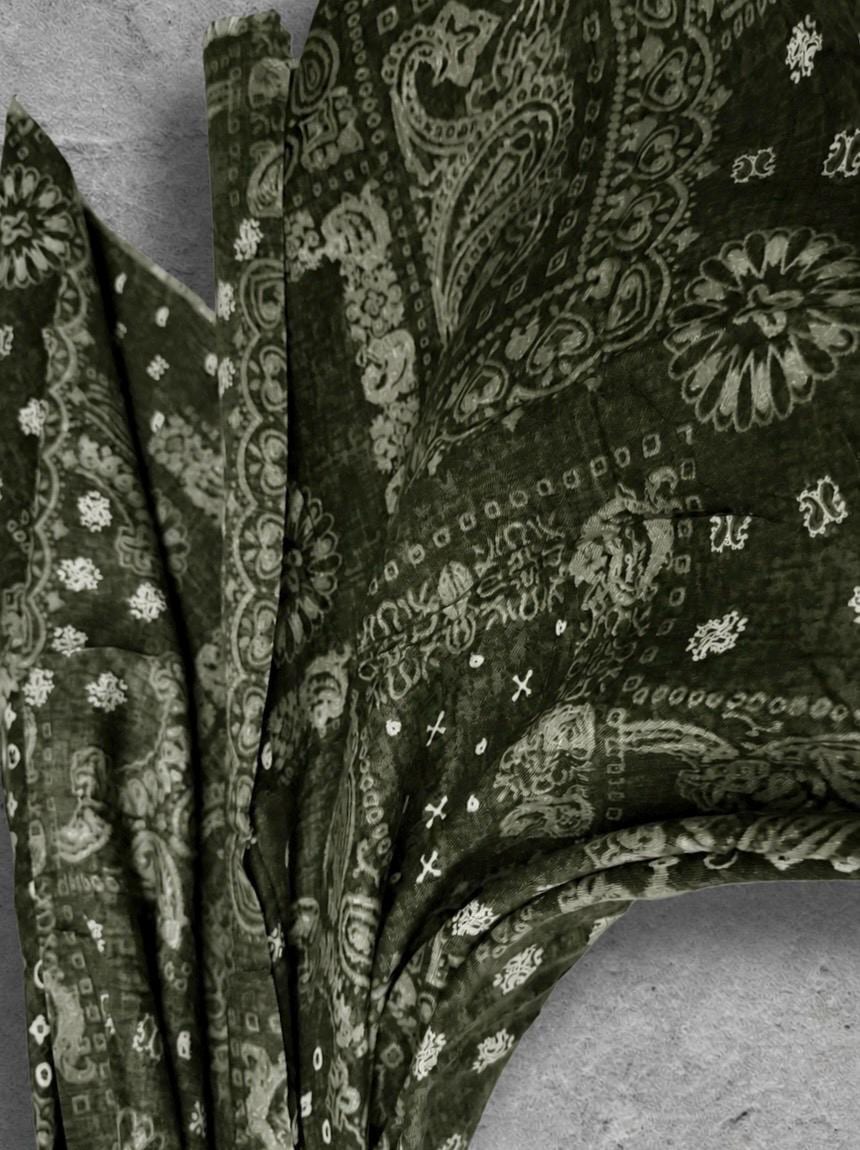 Olive Green Paisley Scarf for Women,Cotton Viscose Blend Boho Wrap,Vintage Bandana Print Shawl, Autumn Accessory,Ideal Gift for Her