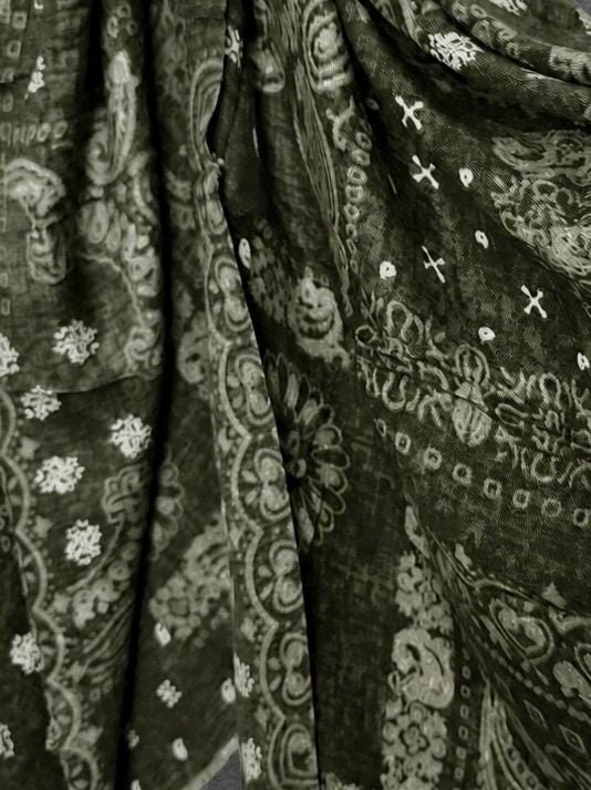 Olive Green Paisley Scarf for Women,Cotton Viscose Blend Boho Wrap,Vintage Bandana Print Shawl, Autumn Accessory,Ideal Gift for Her