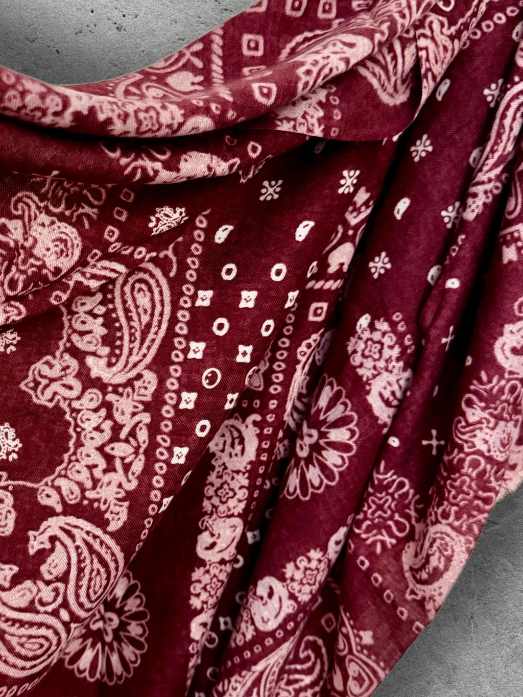 Burgundy Paisley Scarf for Women, Ultra Soft Cotton Viscose Wrap,Vintage Bandana Print Shawl,Bohemian Autumn Accessory