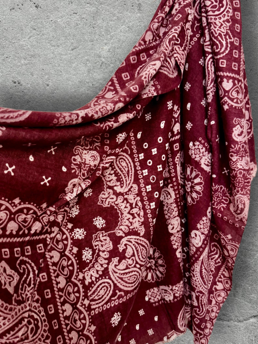 Burgundy Paisley Scarf for Women, Ultra Soft Cotton Viscose Wrap,Vintage Bandana Print Shawl,Bohemian Autumn Accessory