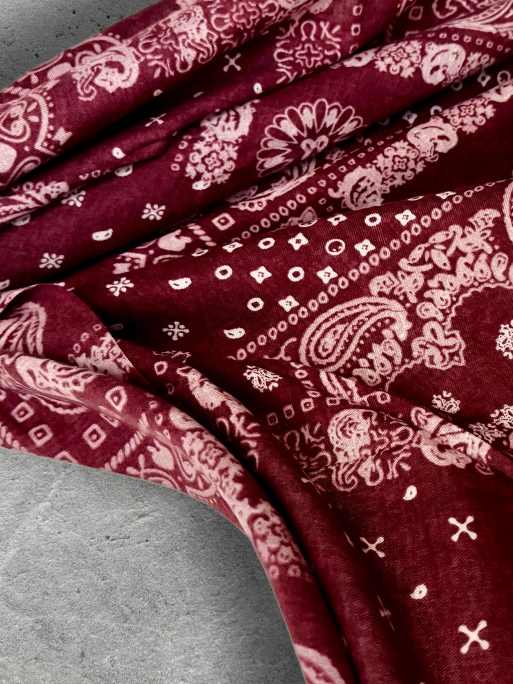Burgundy Paisley Scarf for Women, Ultra Soft Cotton Viscose Wrap,Vintage Bandana Print Shawl,Bohemian Autumn Accessory