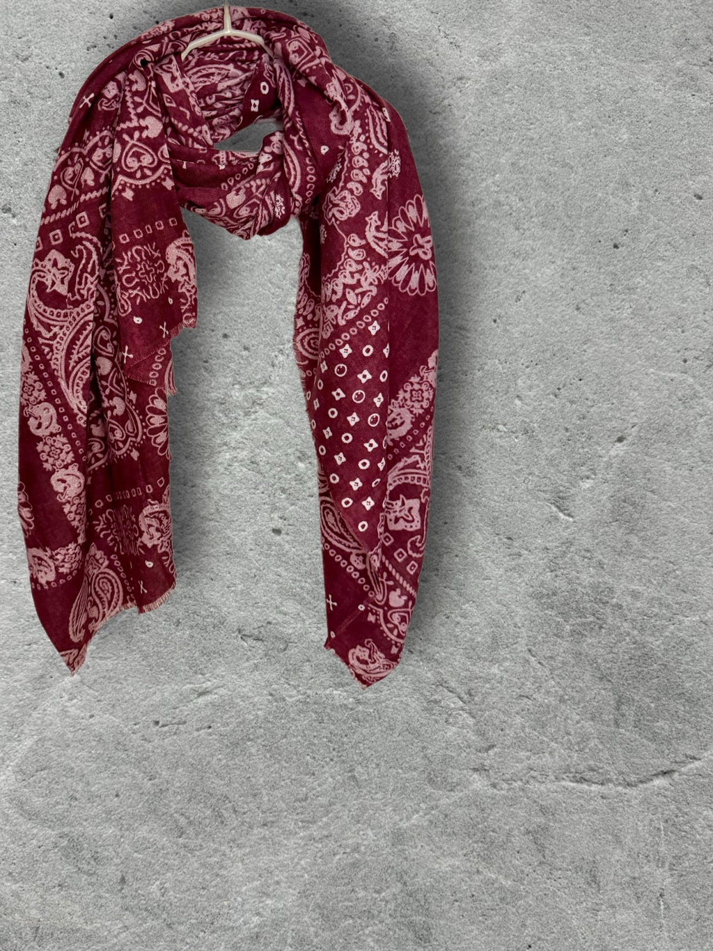 Burgundy Paisley Scarf for Women, Ultra Soft Cotton Viscose Wrap,Vintage Bandana Print Shawl,Bohemian Autumn Accessory