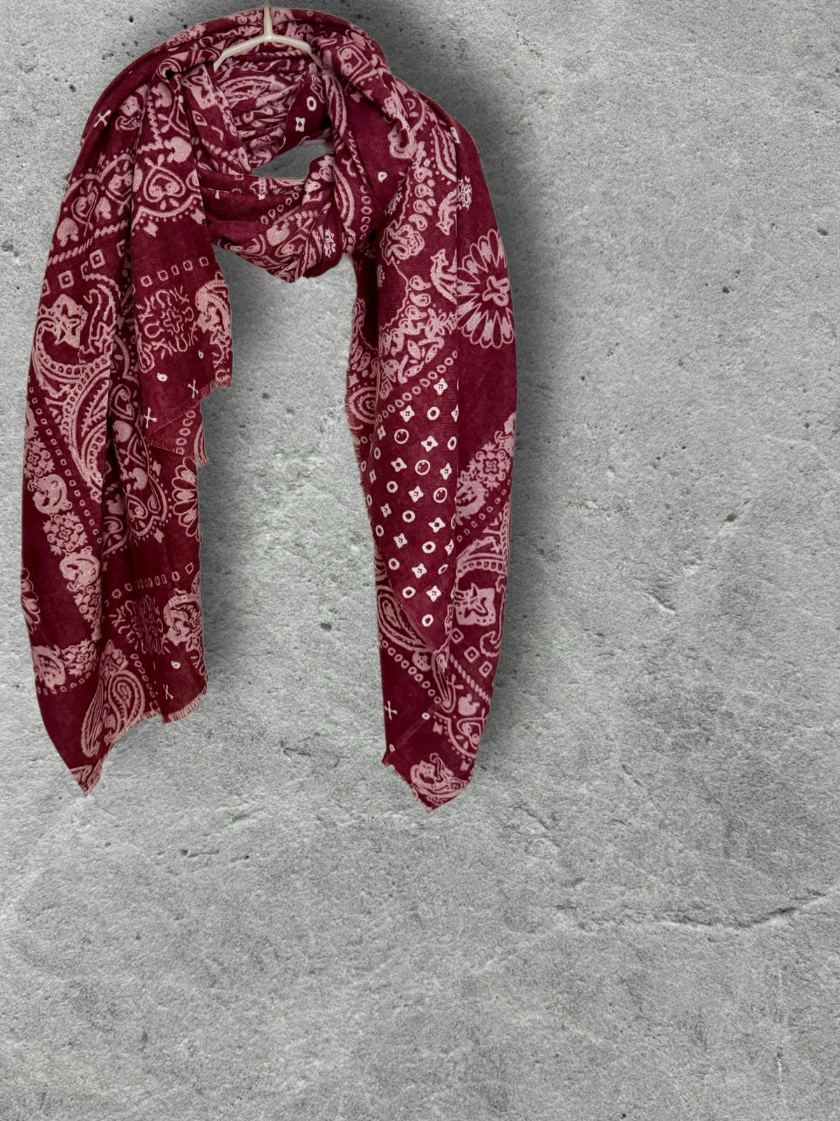 Burgundy Paisley Scarf for Women, Ultra Soft Cotton Viscose Wrap,Vintage Bandana Print Shawl,Bohemian Autumn Accessory