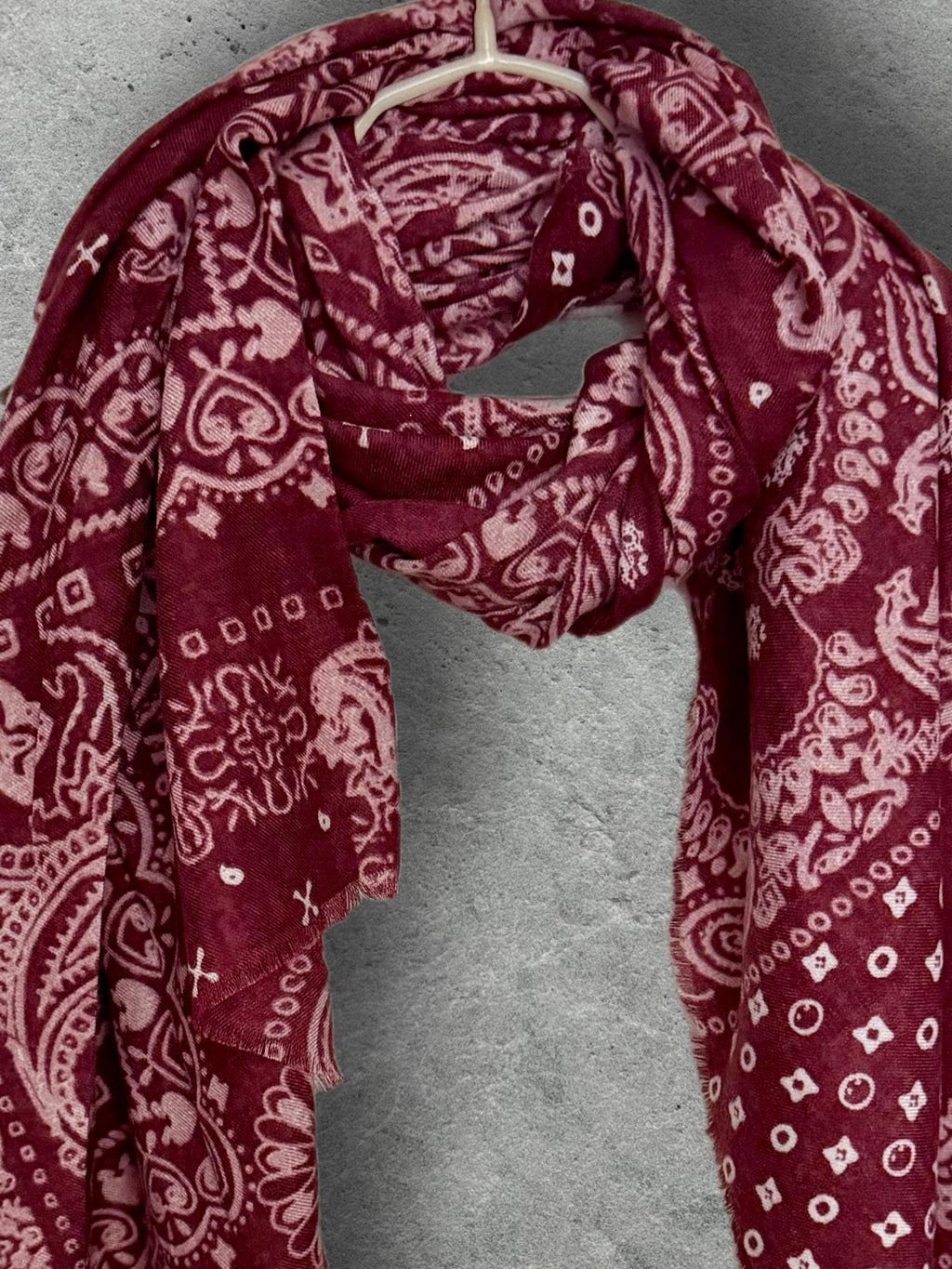 Burgundy Paisley Scarf for Women, Ultra Soft Cotton Viscose Wrap,Vintage Bandana Print Shawl,Bohemian Autumn Accessory