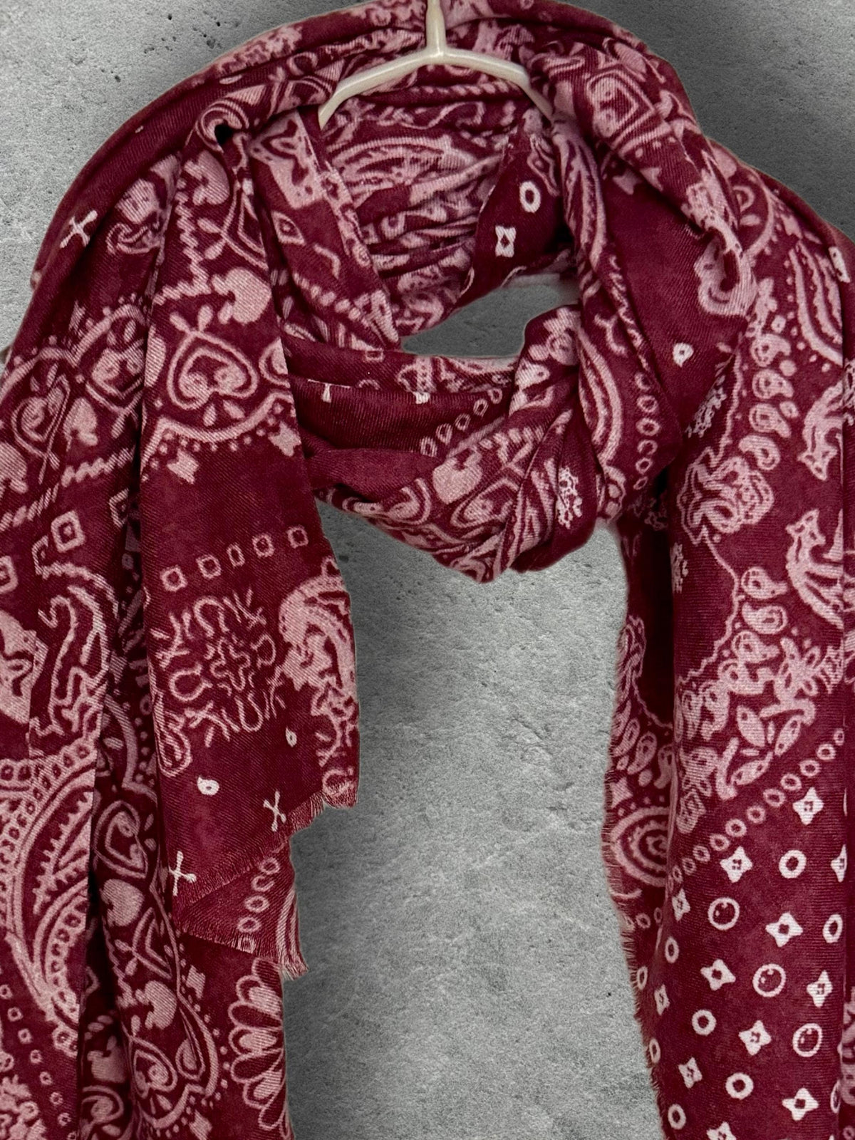 Burgundy Paisley Scarf for Women, Ultra Soft Cotton Viscose Wrap,Vintage Bandana Print Shawl,Bohemian Autumn Accessory