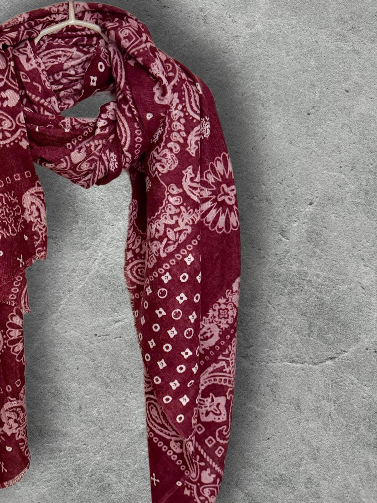 Burgundy Paisley Scarf for Women, Ultra Soft Cotton Viscose Wrap,Vintage Bandana Print Shawl,Bohemian Autumn Accessory