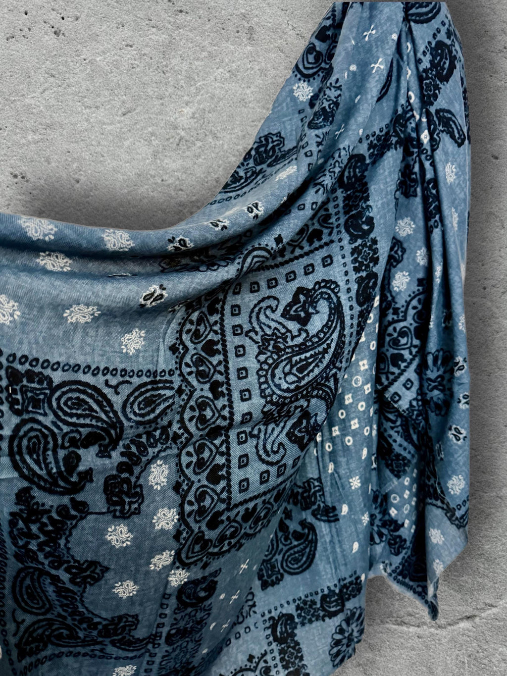 Blue Paisley Scarf for Women,Cotton Viscose Boho Shawl,Vintage Bandana Print Wrap,Autumn Winter Accessory,Great Gifts for Her