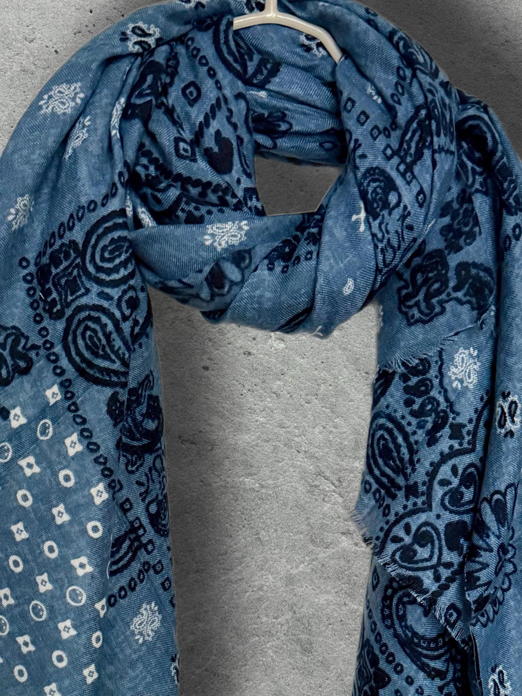 Blue Paisley Scarf for Women,Cotton Viscose Boho Shawl,Vintage Bandana Print Wrap,Autumn Winter Accessory,Great Gifts for Her