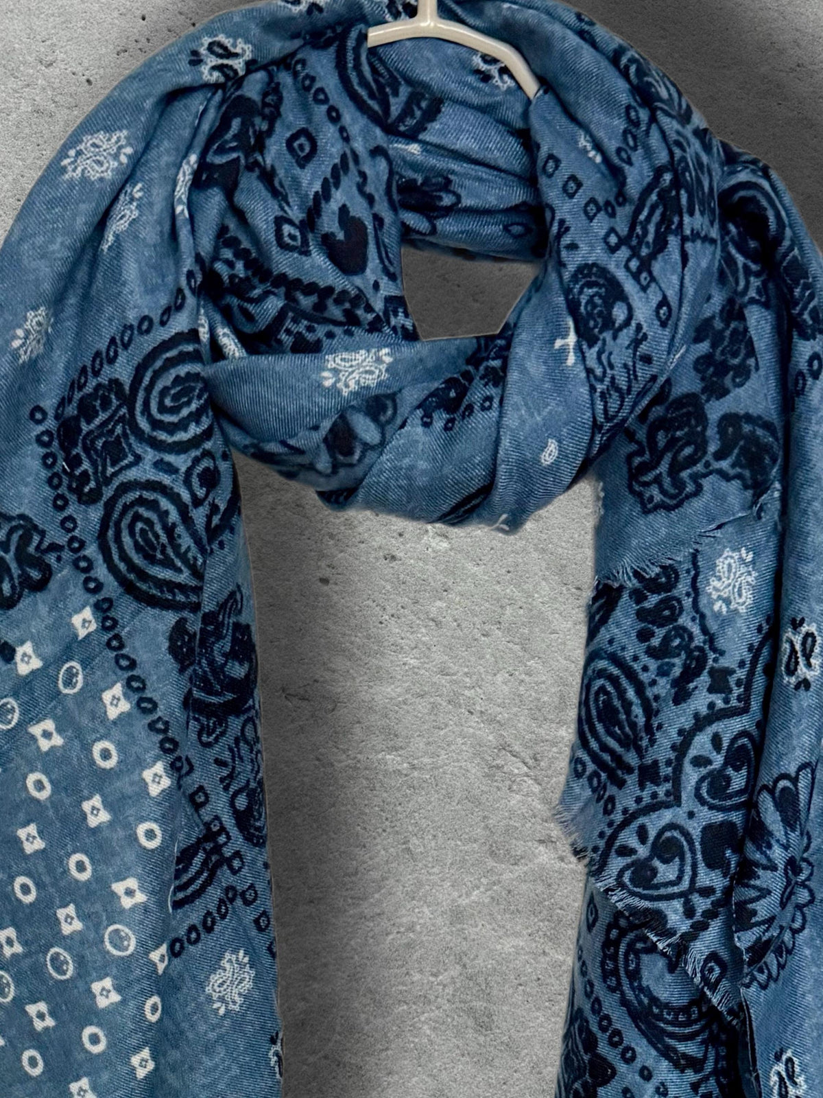 Blue Paisley Scarf for Women,Cotton Viscose Boho Shawl,Vintage Bandana Print Wrap,Autumn Winter Accessory,Great Gifts for Her