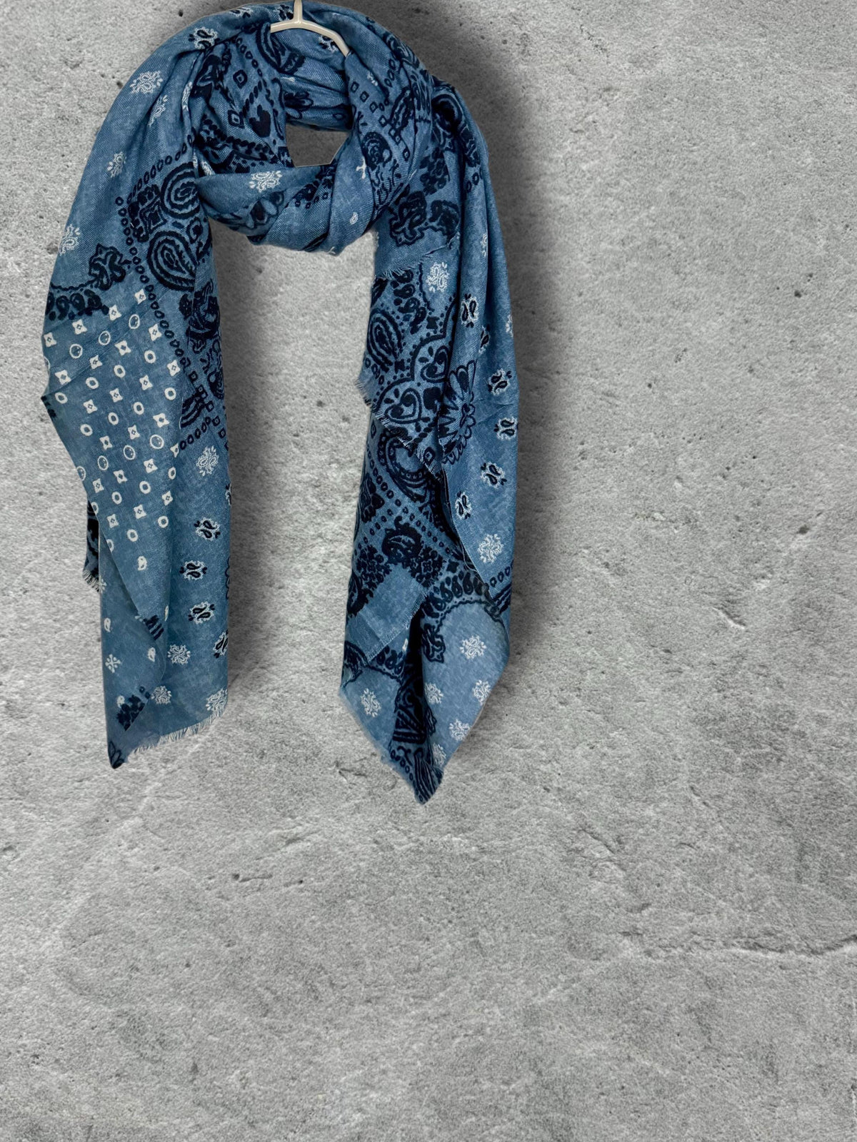 Blue Paisley Scarf for Women,Cotton Viscose Boho Shawl,Vintage Bandana Print Wrap,Autumn Winter Accessory,Great Gifts for Her